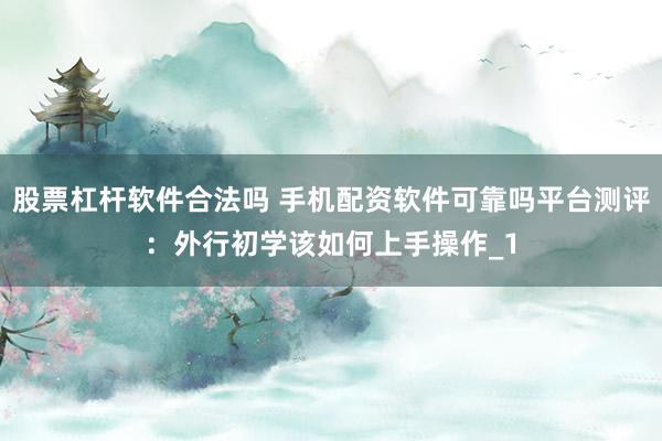 股票杠杆软件合法吗 手机配资软件可靠吗平台测评:外行初学该如何上手操作_1